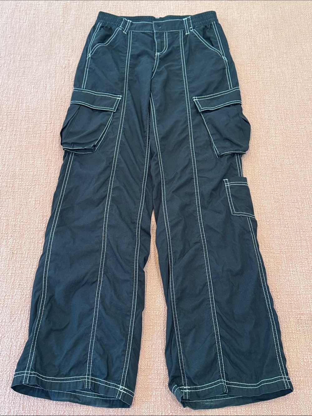 Divided Black Cargo Trousers White Contrast Stitching W27L30.5 